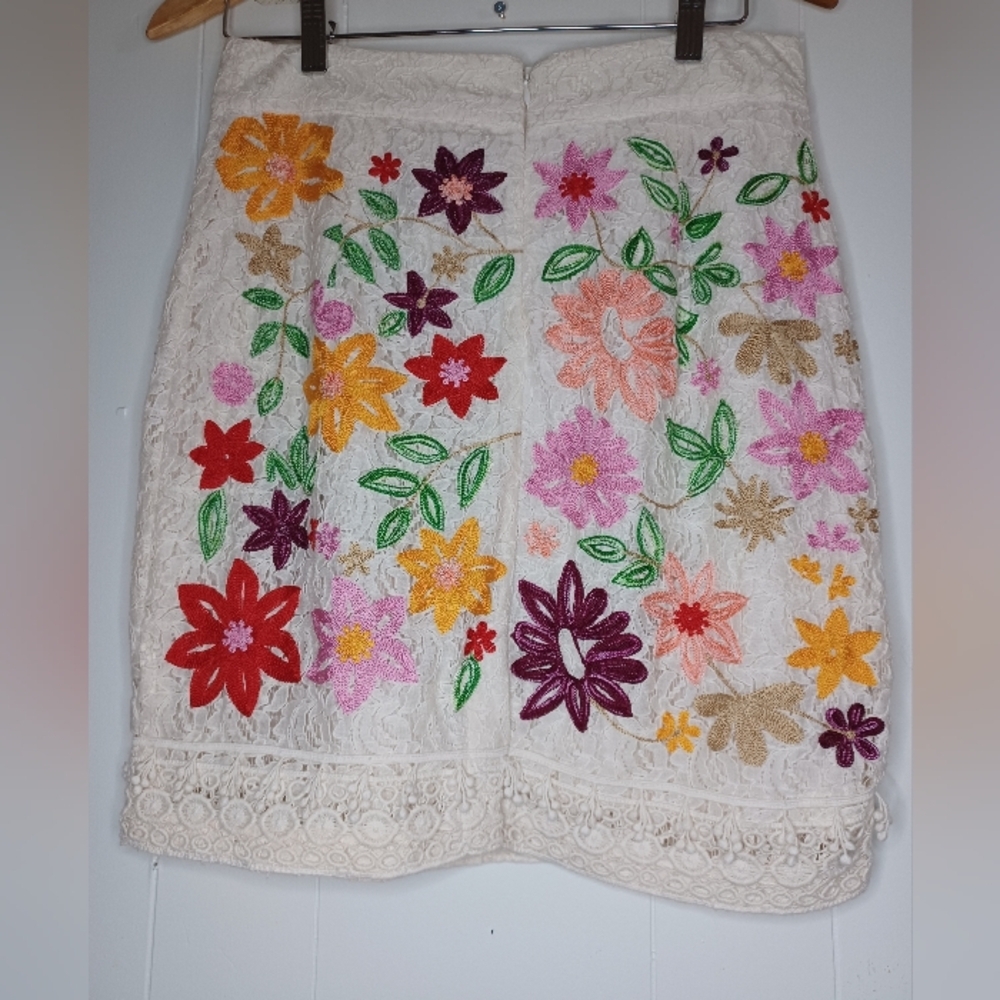 Anthropologie Floral Embroidered Mini Skirt - Cream Multicolor - Picture 3 of 11
